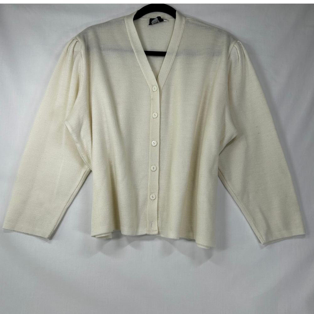Vintage 90s T.Q. Knits Ivory V-Neck Button-Down Cardigan 3XL